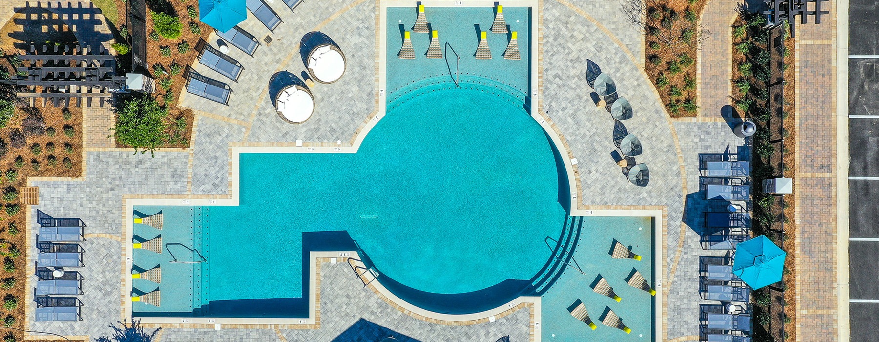 Aerial view of the large pool area 