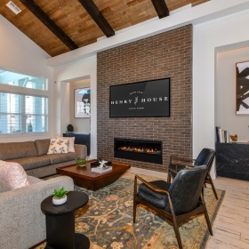 Lobby Large lobby with seating and a fire place
